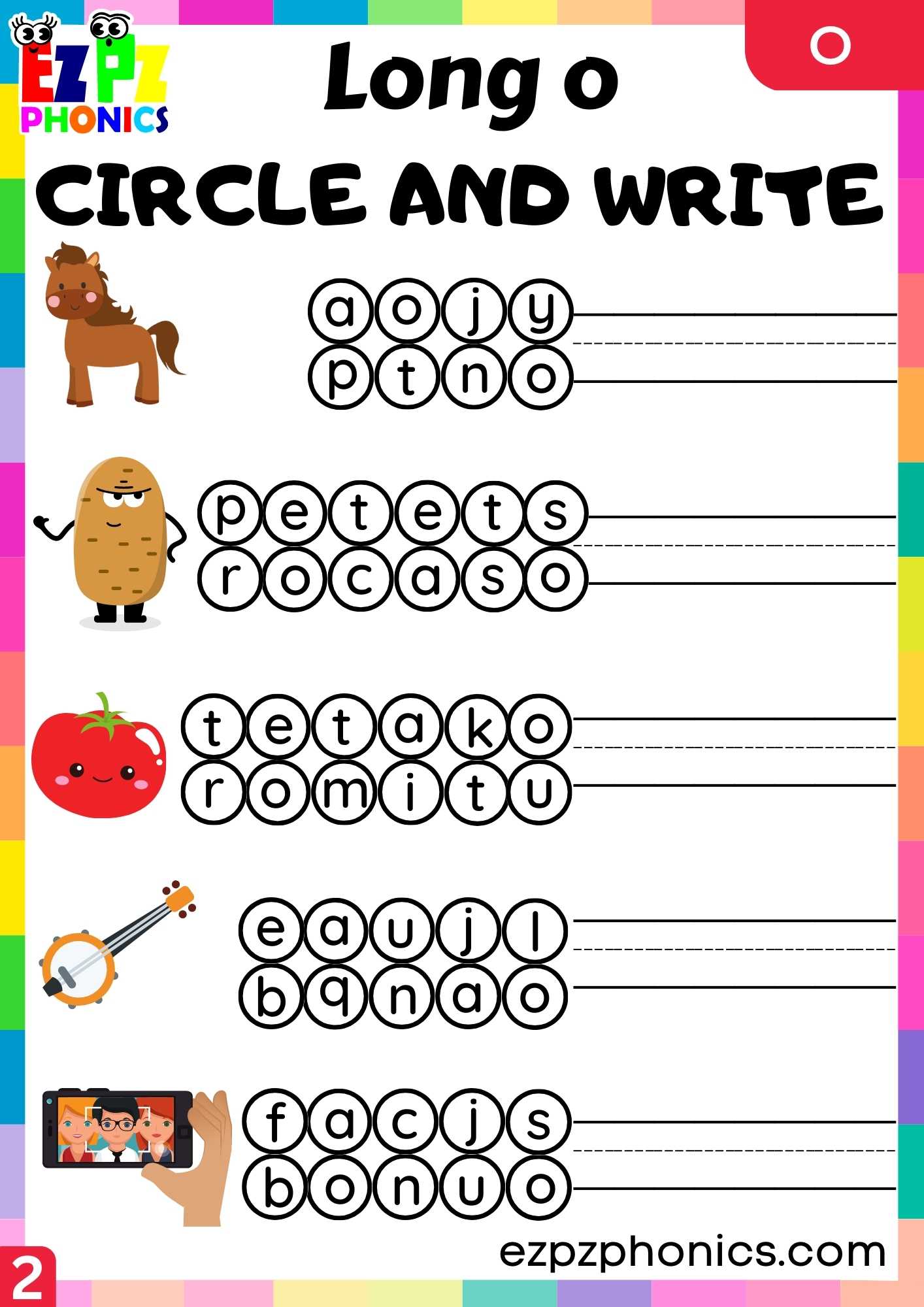 Group2 O Words Circle And Write Long O Phonics Worksheet